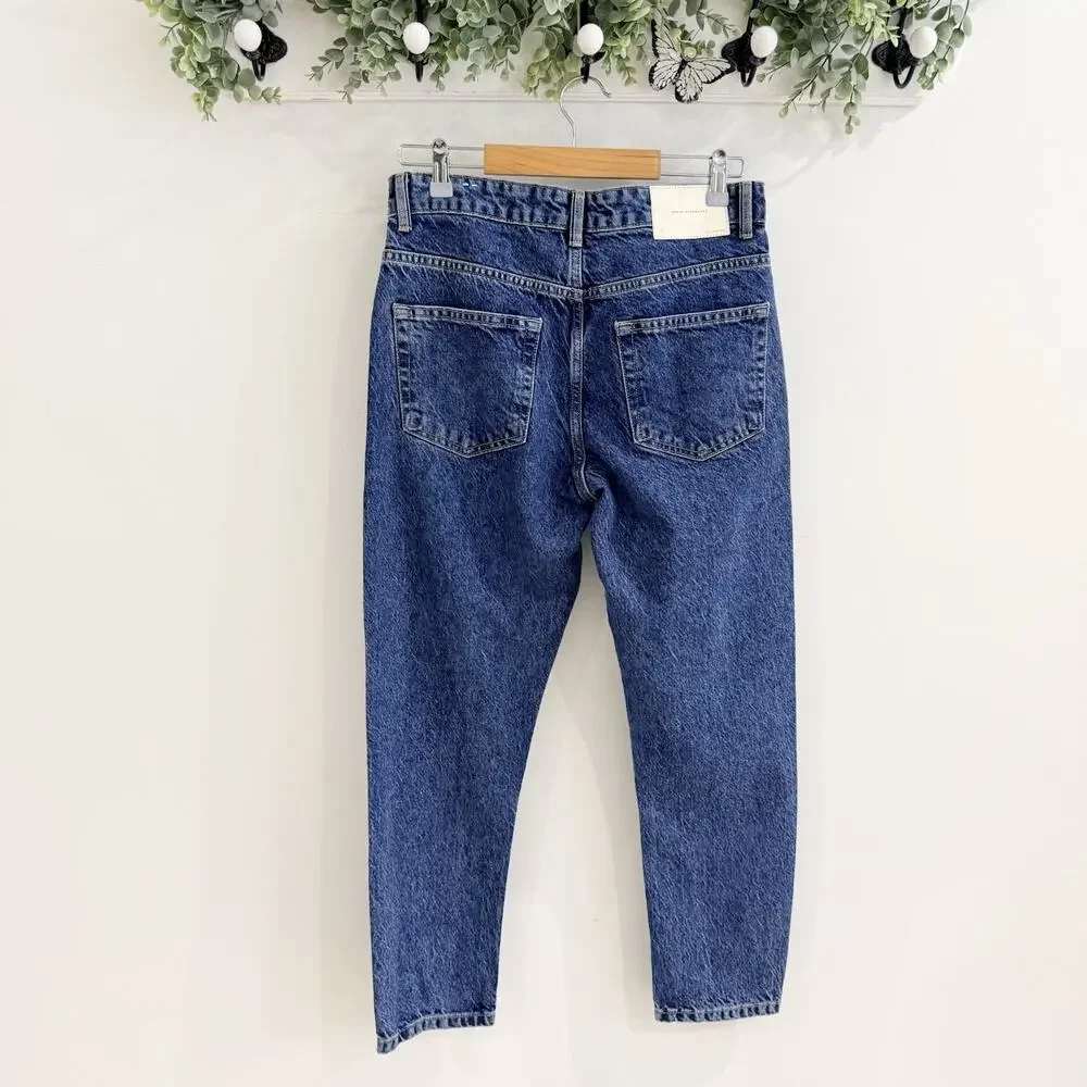 new ZARA Jeans Womens Blue Button Fly High Rise Straight Leg Essentials Size 6